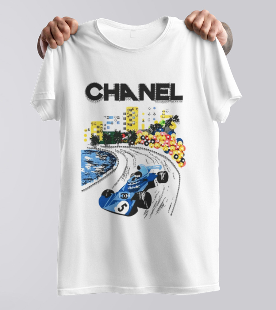 CHANEL F1 Formula Racing Car Retro Cityscape T-Shirt