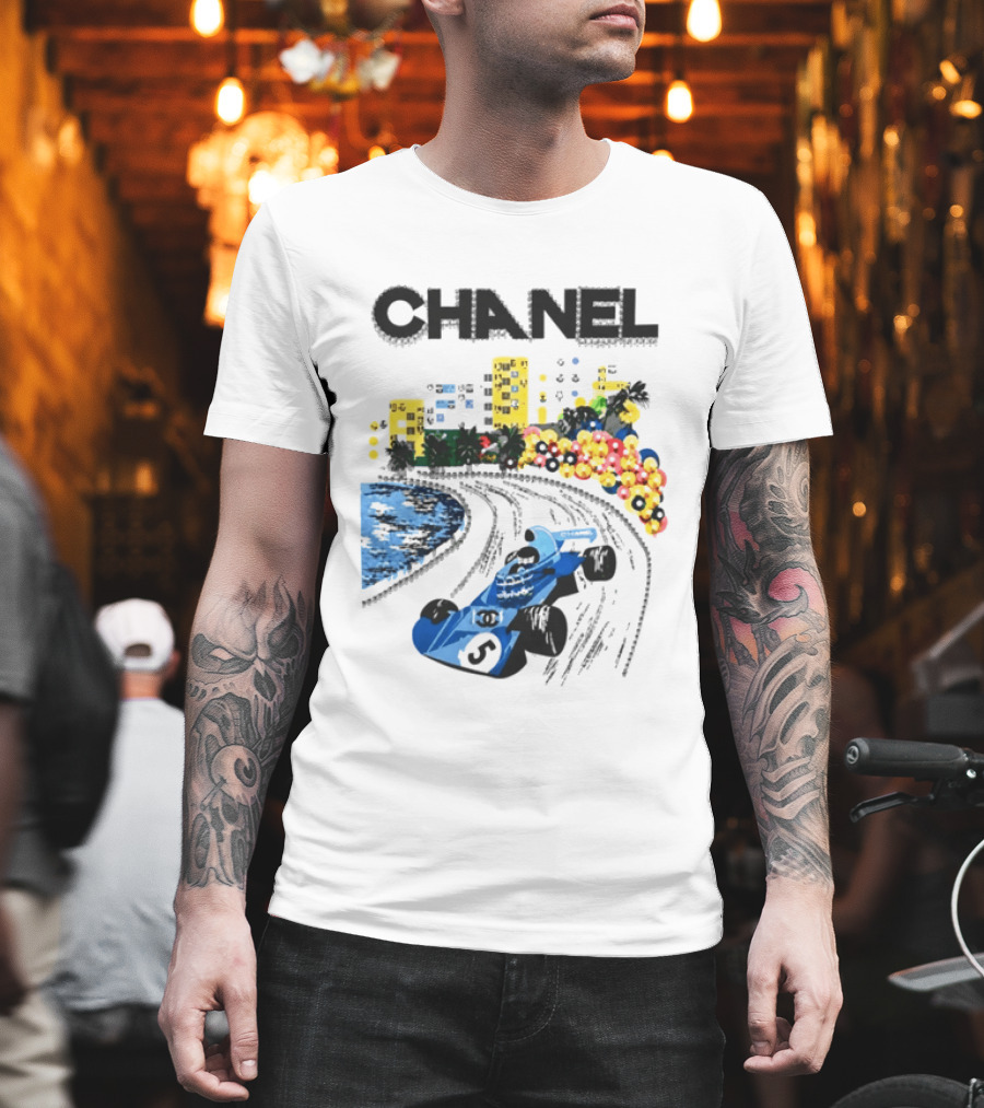 CHANEL F1 Formula Racing Car Retro Cityscape T-Shirt