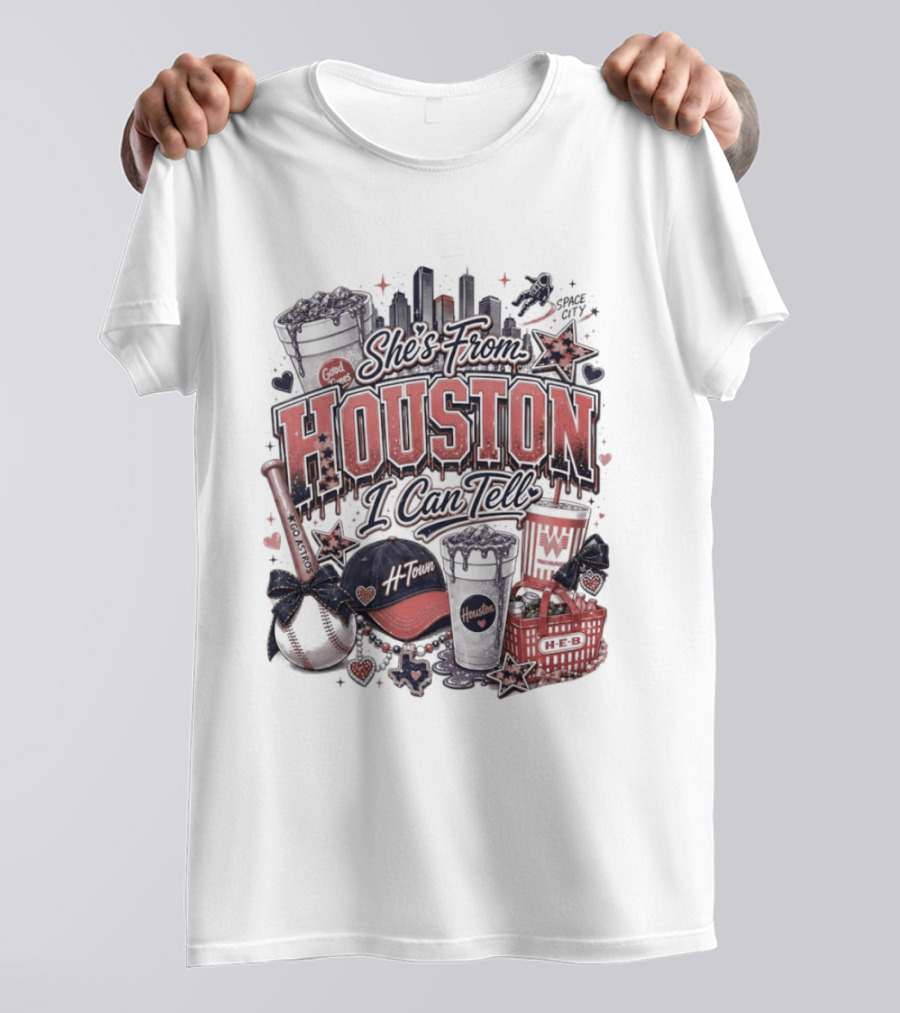 She's From Houston I Can Tell Astros Whataburger HEB Baseball Skyline T-Shirt