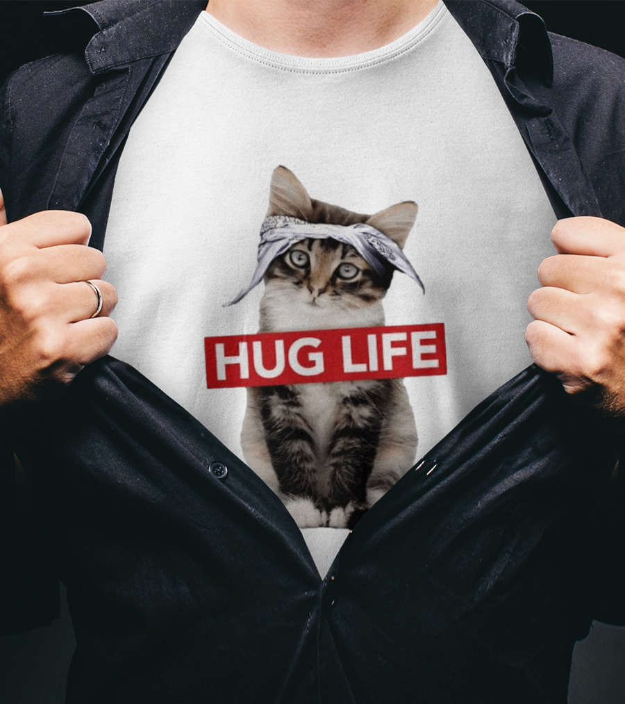 Hug Life Kitten Bandana Retro Funny Cat T-Shirt