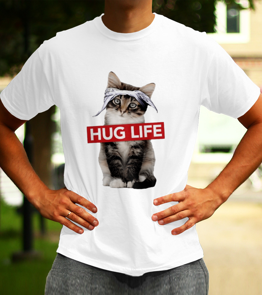 Hug Life Kitten Bandana Retro Funny Cat T-Shirt