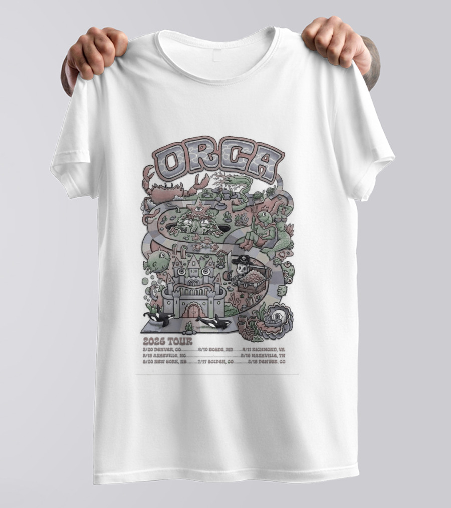 Orca 2026 Summer Tour Dates With Colorful Fantasy Castle And Creatures T-Shirt
