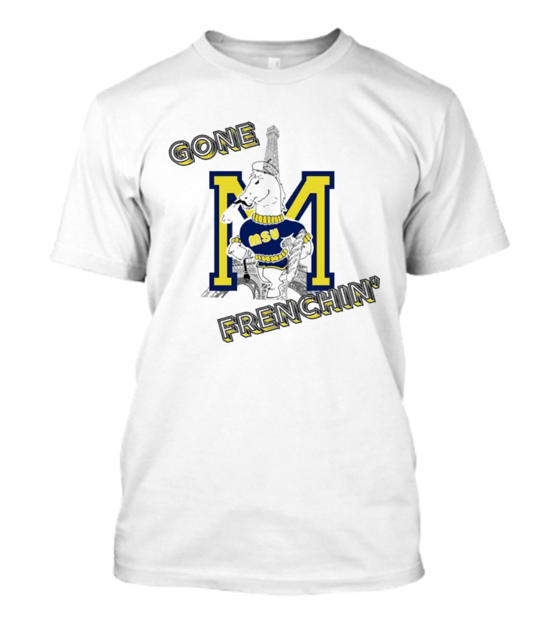 MSU Gone Frenchin' Eiffel Tower Bulldog Sweater Retro M T-Shirt