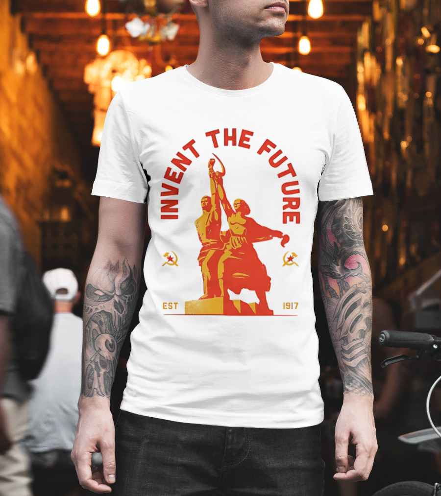 Invent The Future Est 1917 Worker And Kolkhoz Woman Statue T-Shirt