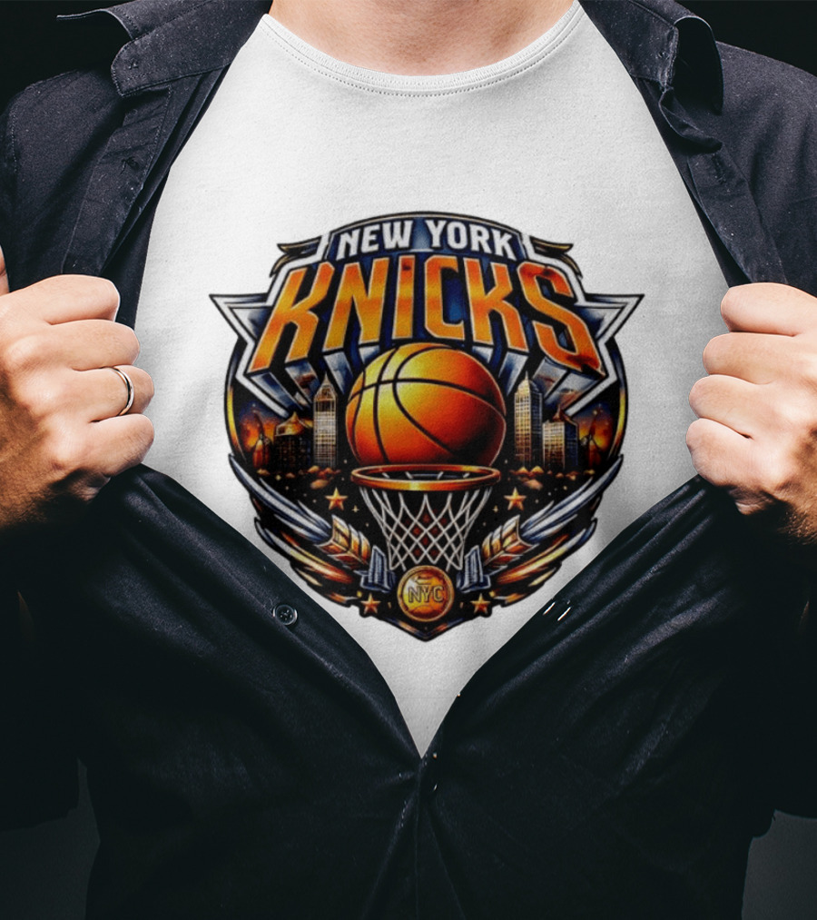 New York Knicks Basketball NYC Skyline Hoops T-Shirt