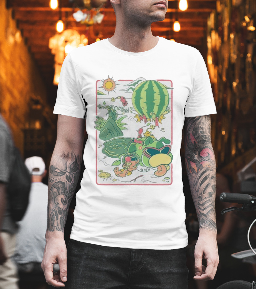 Pikmin Characters With Olimar Carrying Watermelon In Game Series T-Shirt