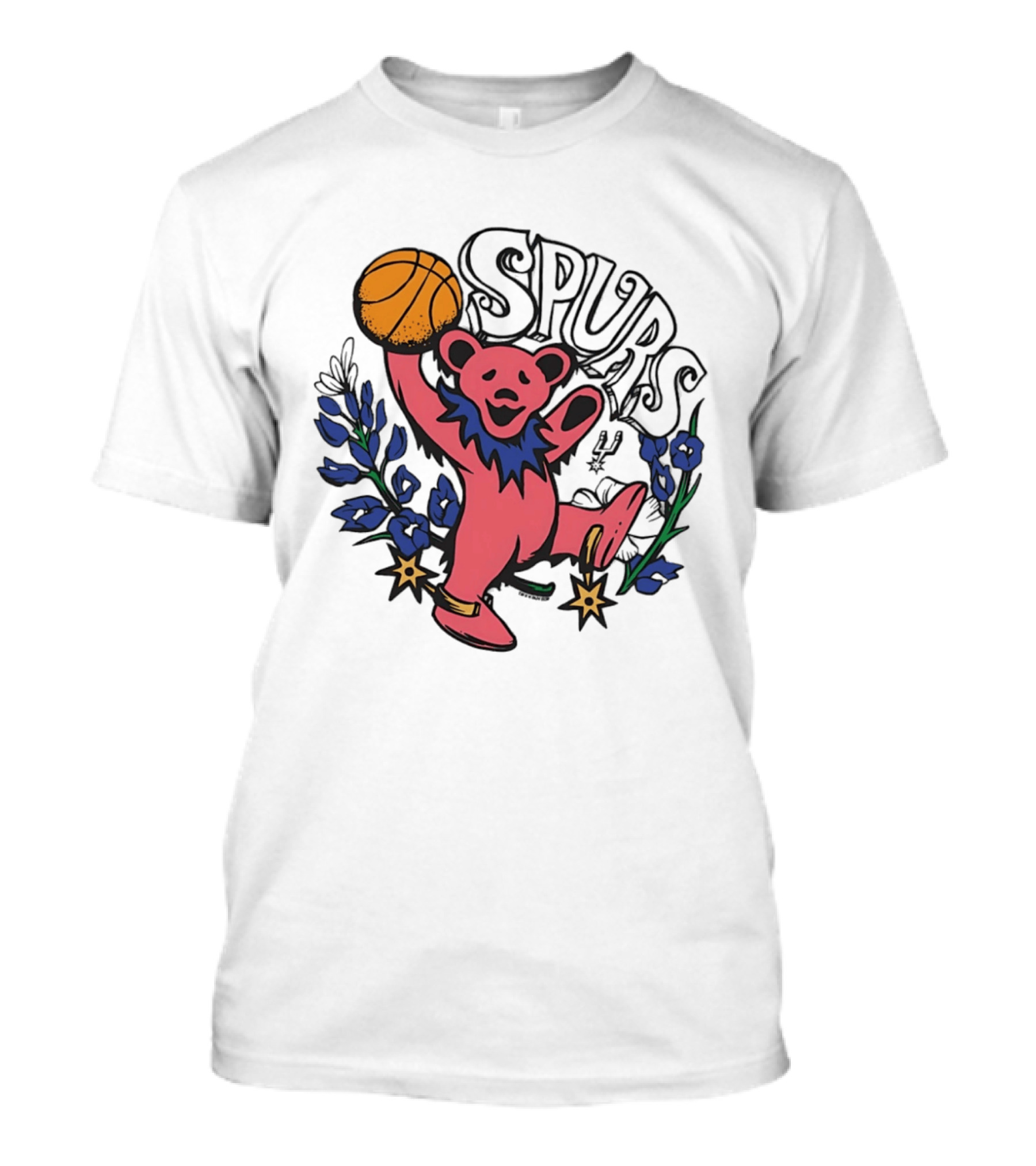 San Antonio Spurs Grateful Dead Bear Basketball Motif T-Shirt