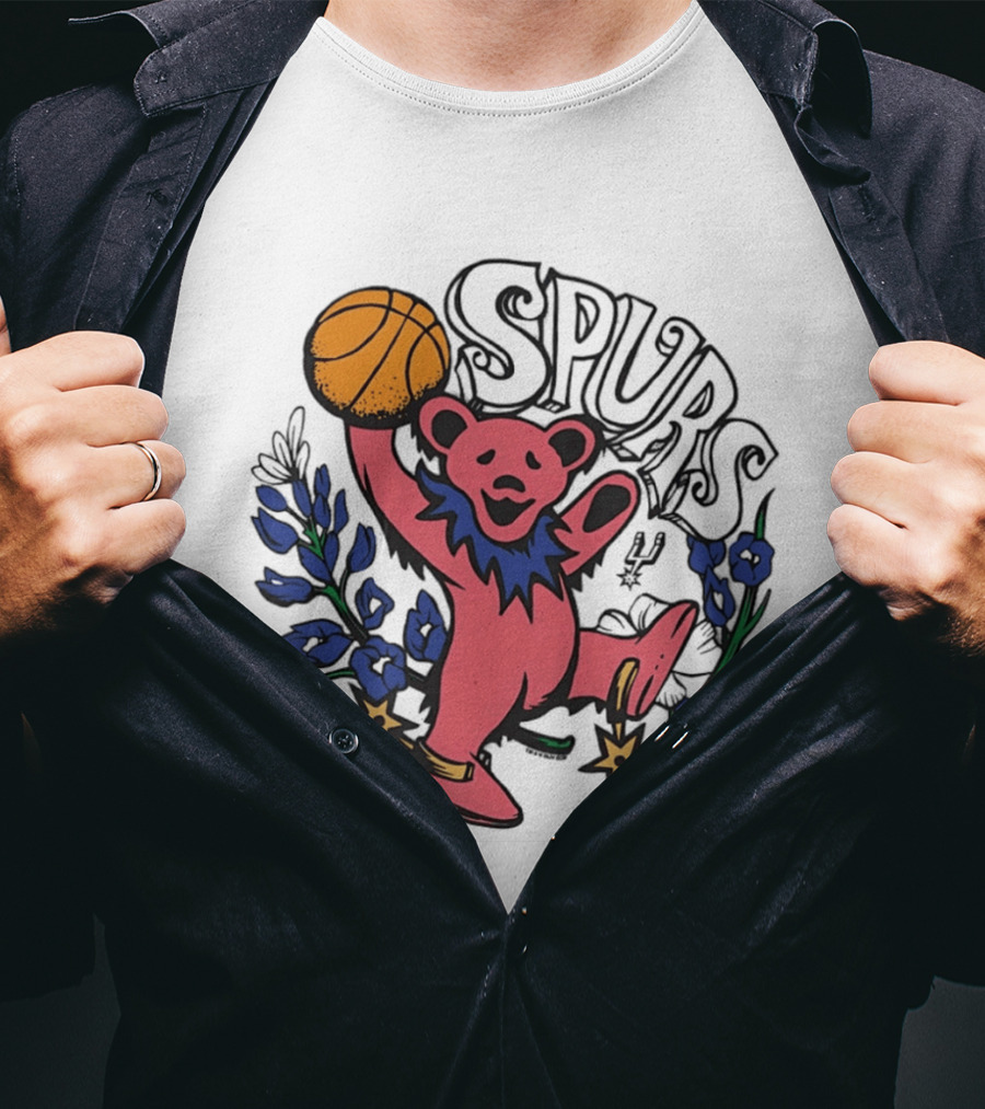 San Antonio Spurs Grateful Dead Bear Basketball Motif T-Shirt