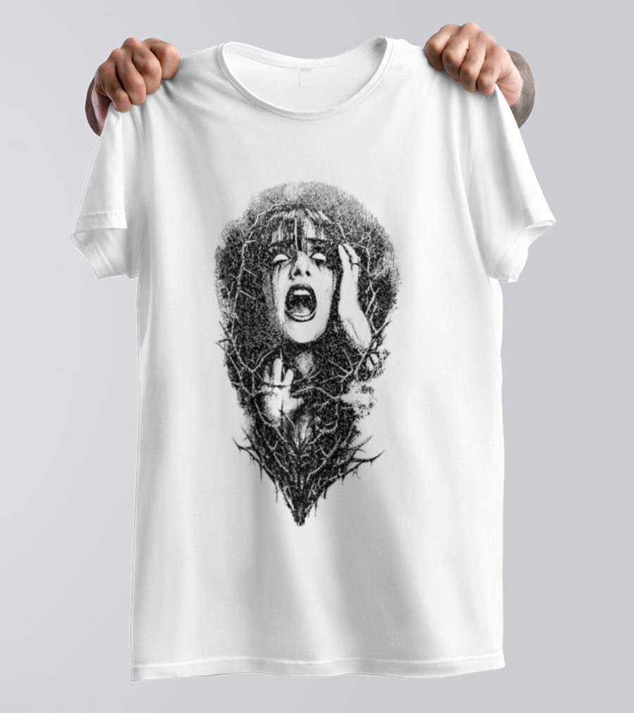 Screaming Woman Entangled Thorny Vines Dark Horror T-Shirt