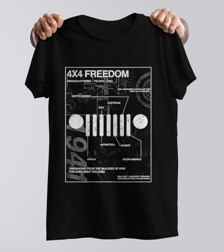 4x4 Freedom Jeep 1941 Global History Blueprint T-Shirt
