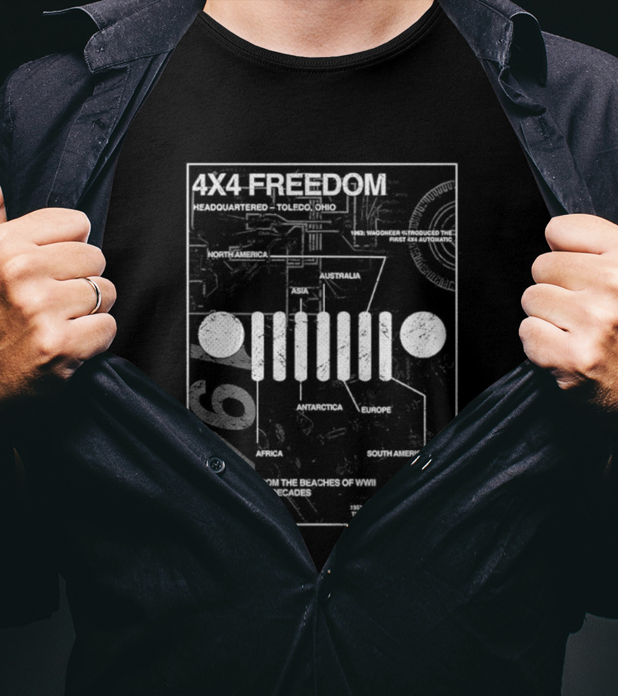 4x4 Freedom Jeep 1941 Global History Blueprint T-Shirt