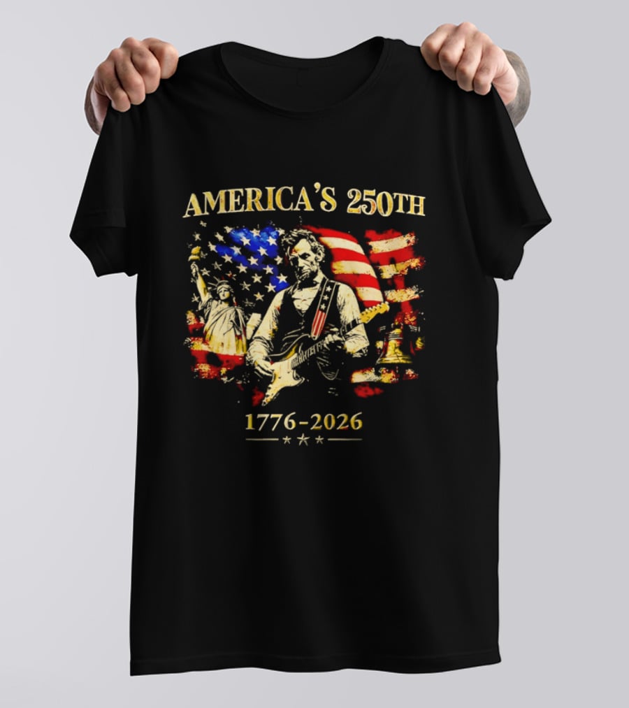 America's 250th Abraham Lincoln Guitar 1776 2026 Statue Of Liberty US Flag T-Shirt