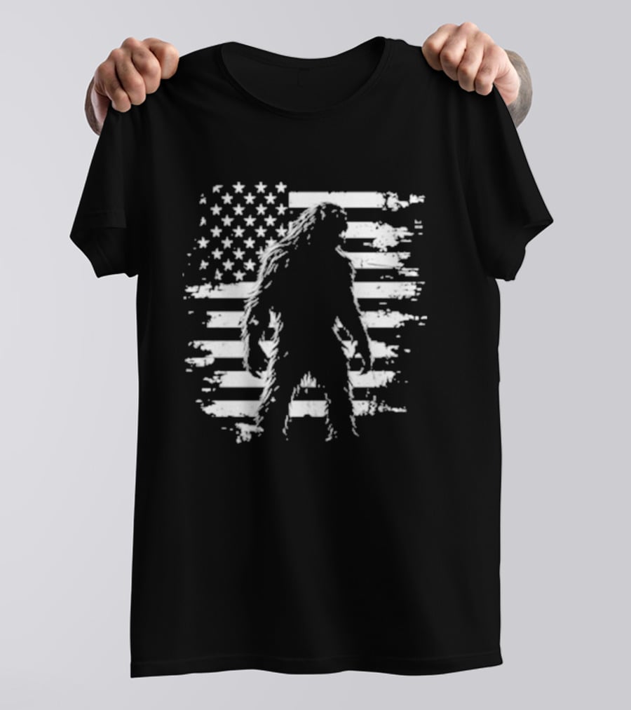 Bigfoot Sasquatch American Flag Independence Day Stars And Stripes T-Shirt