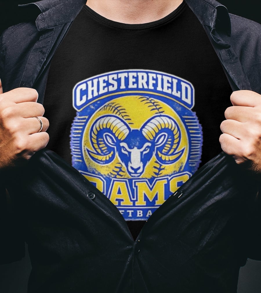 Chesterfield Rams Softball Blue And Yellow Team T-Shirt