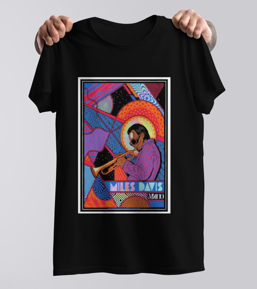 Miles Davis M100 Vibrant Foil Psychedelic Jazz Artistry Trumpet Player T-Shirt