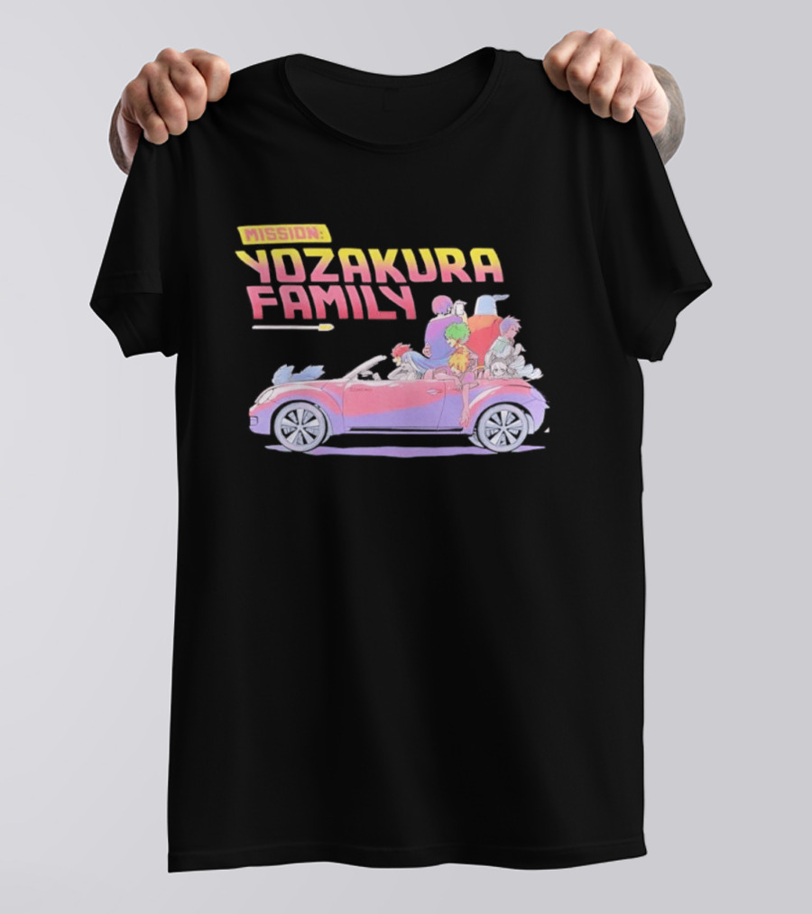 Mission Yozakura Family Anime Characters In Red Convertible Car T-Shirt
