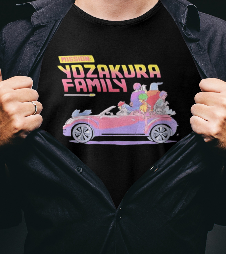 Mission Yozakura Family Anime Characters In Red Convertible Car T-Shirt