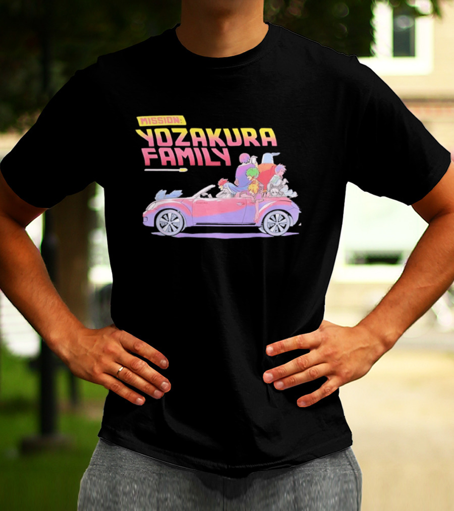 Mission Yozakura Family Anime Characters In Red Convertible Car T-Shirt