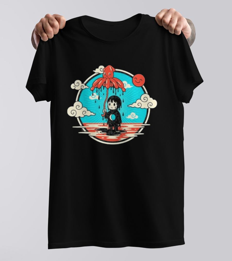 My Morning Jacket Squidboy Umbrella Character With Clouds And Smiling Sun T-Shirt