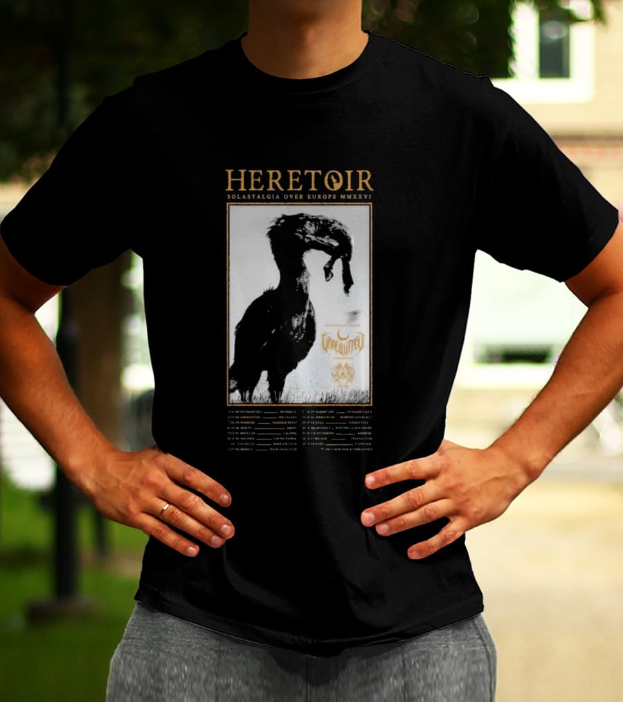 HERETOIR Solastalgia Over Europe MMXXVI Tour 2026 With Special Guests Farsot Agrypnie Black Crane T-Shirt