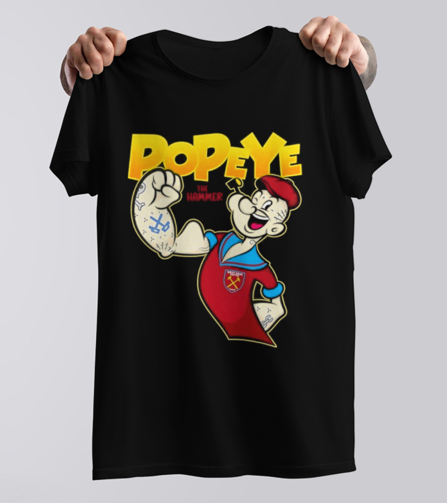 Popeye The Hammer West Ham United Crest Vintage Cartoon T-Shirt