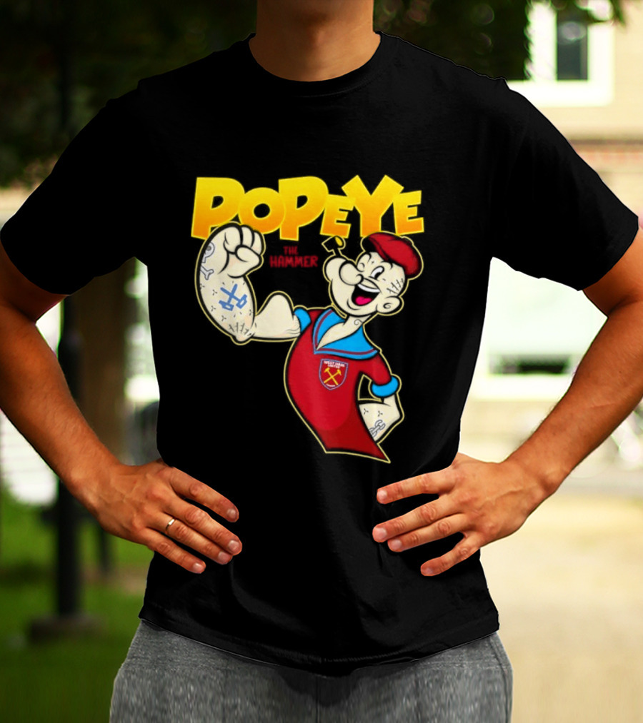 Popeye The Hammer West Ham United Crest Vintage Cartoon T-Shirt