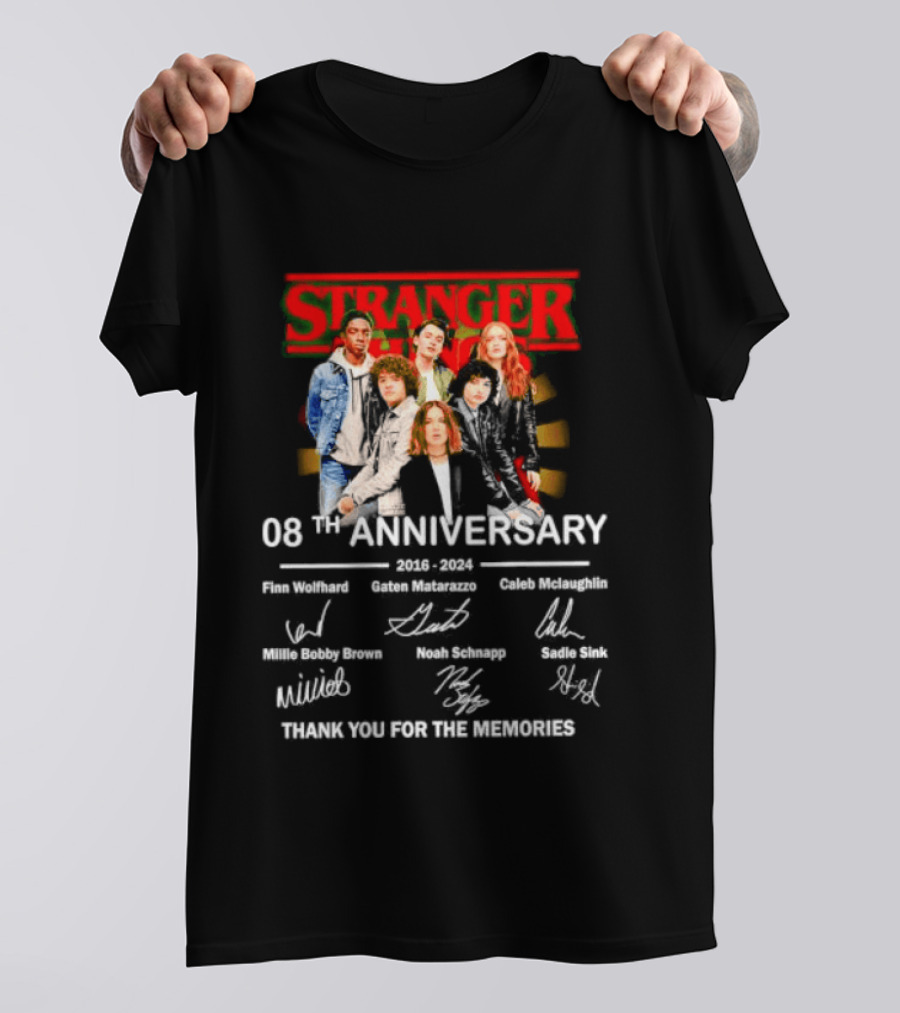Stranger Things 08th Anniversary 2016 2024 Signatures Thank You For The Memories T-Shirt