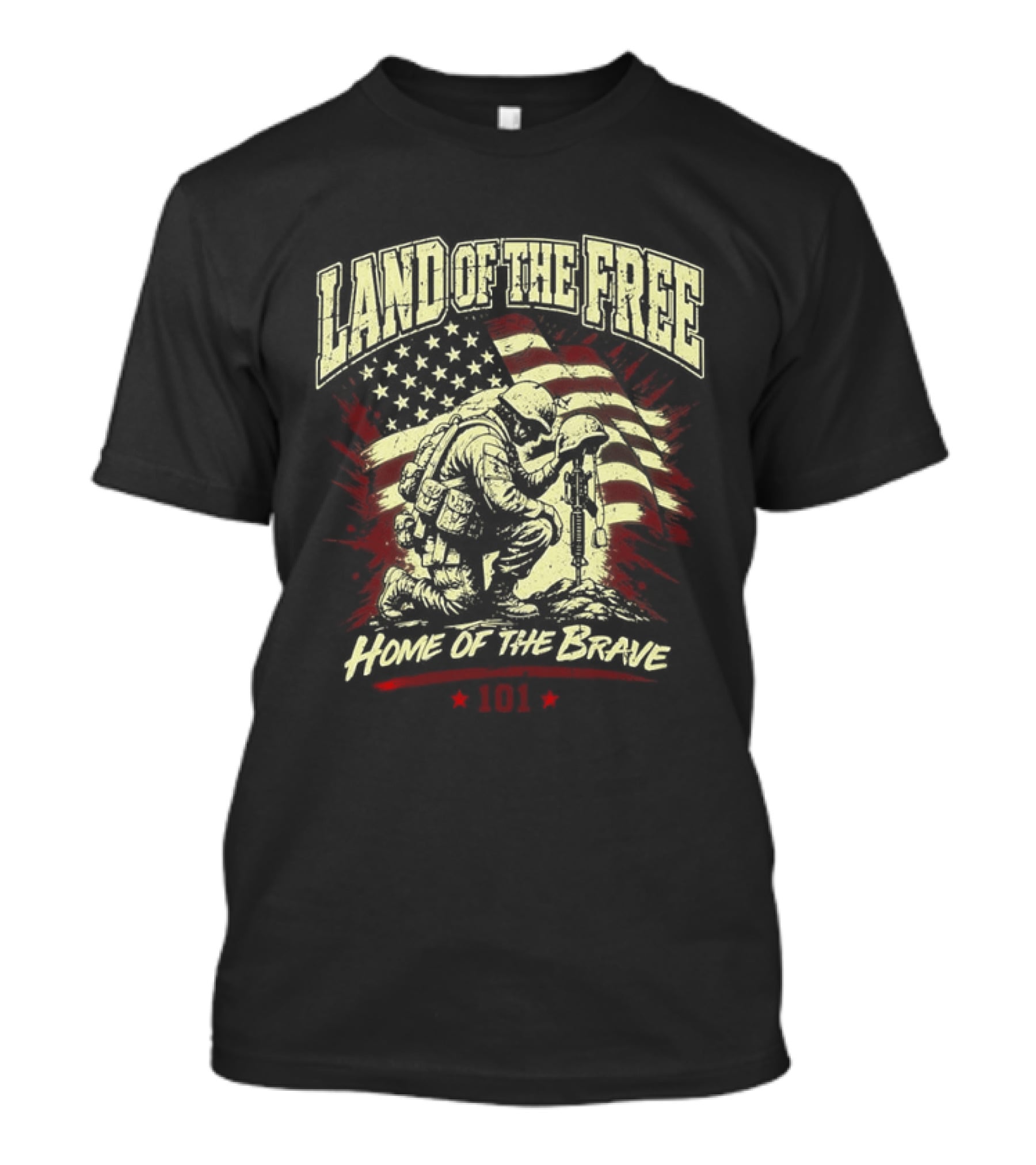 Land Of The Free Home Of The Brave Soldier 101 Patriotic American Flag T-Shirt