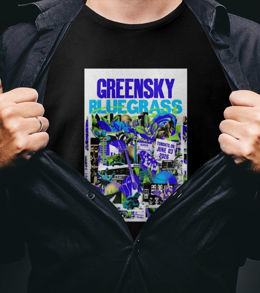 Greensky Bluegrass Toronto ON June 03 2026 Guitar Butterfly Cityscape T-Shirt