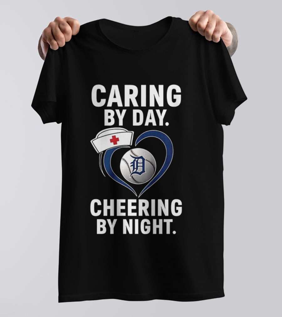Caring By Day Nurse Baseball Fan Cheering By Night T-Shirt