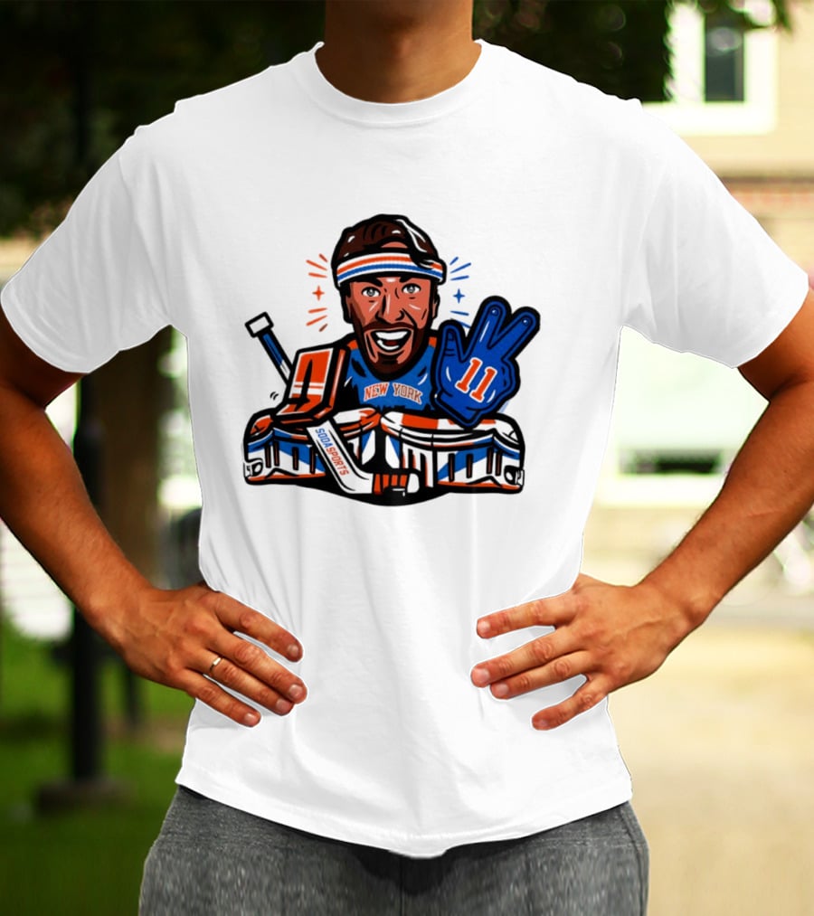 Mathew Barzal New York Islanders Hockey Illustration Player Number 13 Victory Gesture Sports Fan T-Shirt