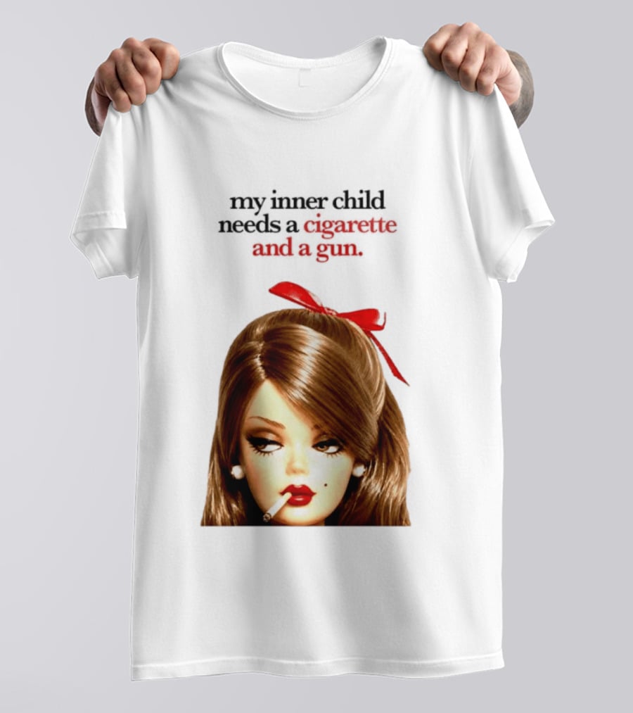 My Inner Child Needs A Cigarette And A Gun Doll Face Red Bow T-Shirt