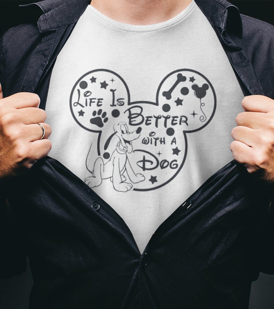 Life Is Better With A Dog Pluto Mickey Mouse Ears Disney T-Shirt