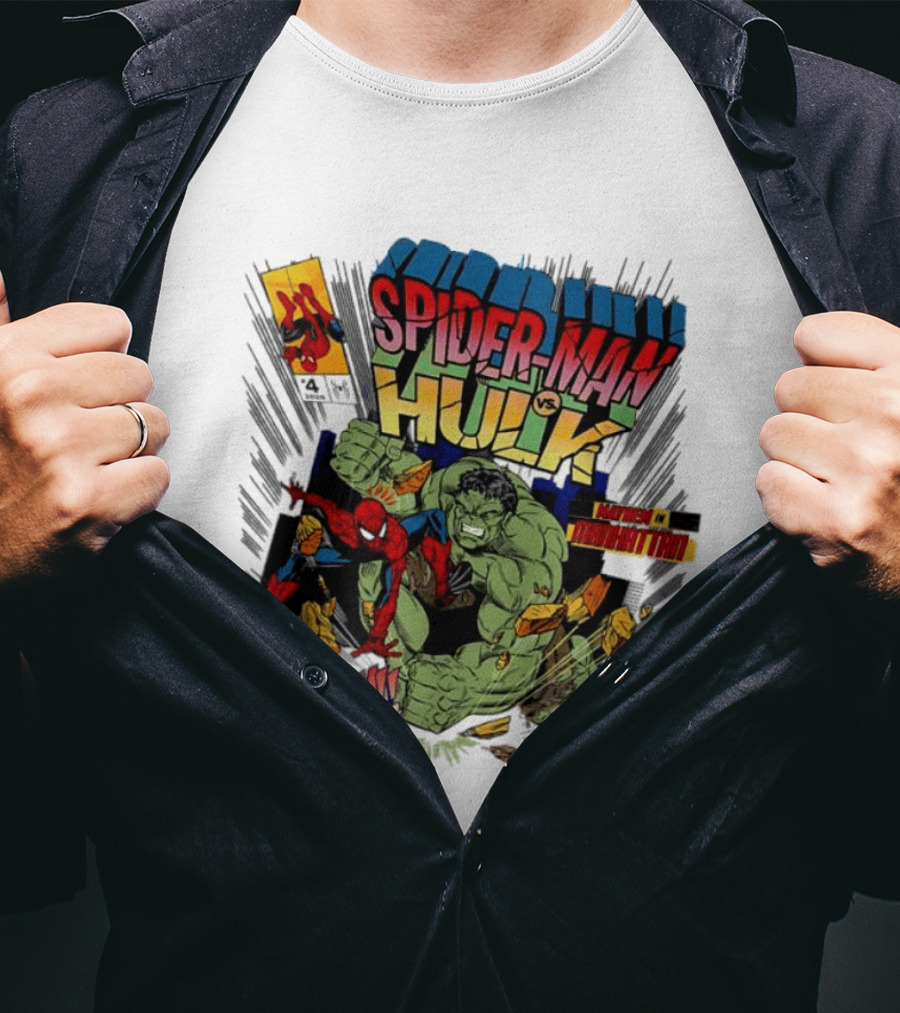 Spider Man Vs Hulk Mayhem Manhattan Marvel Smash 2026 Comic T-Shirt