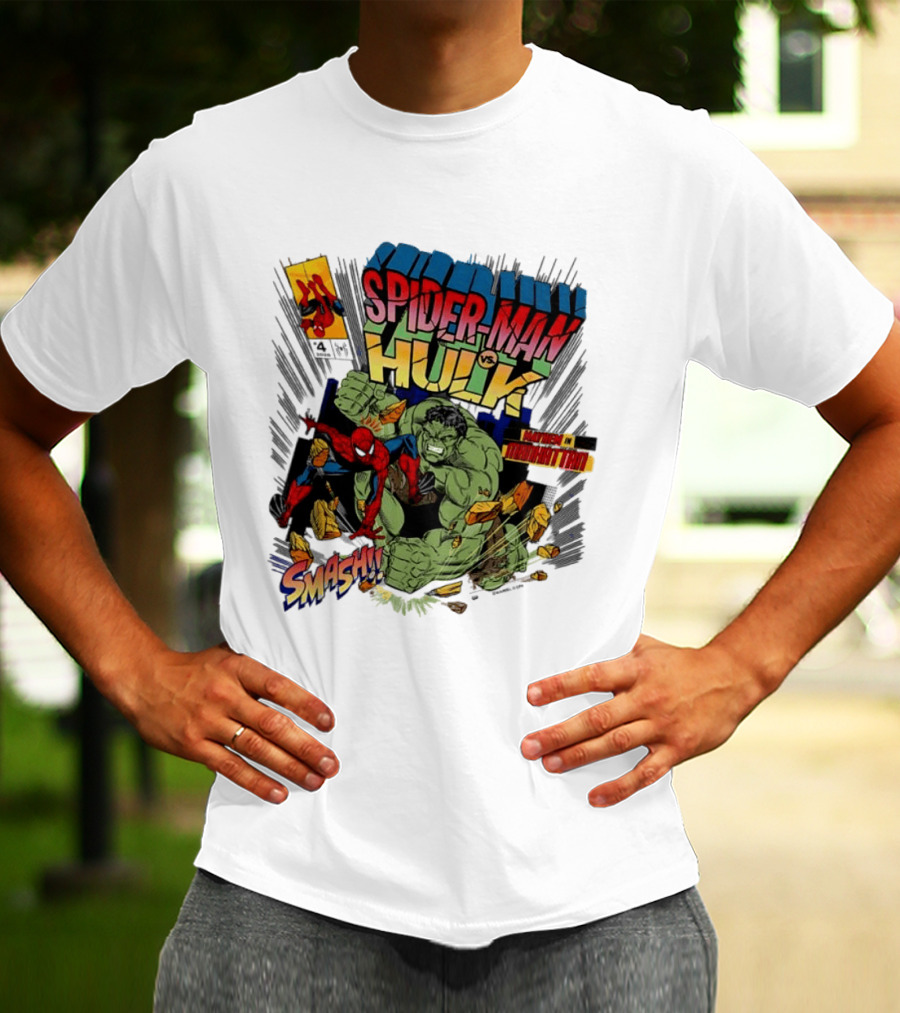 Spider Man Vs Hulk Mayhem Manhattan Marvel Smash 2026 Comic T-Shirt