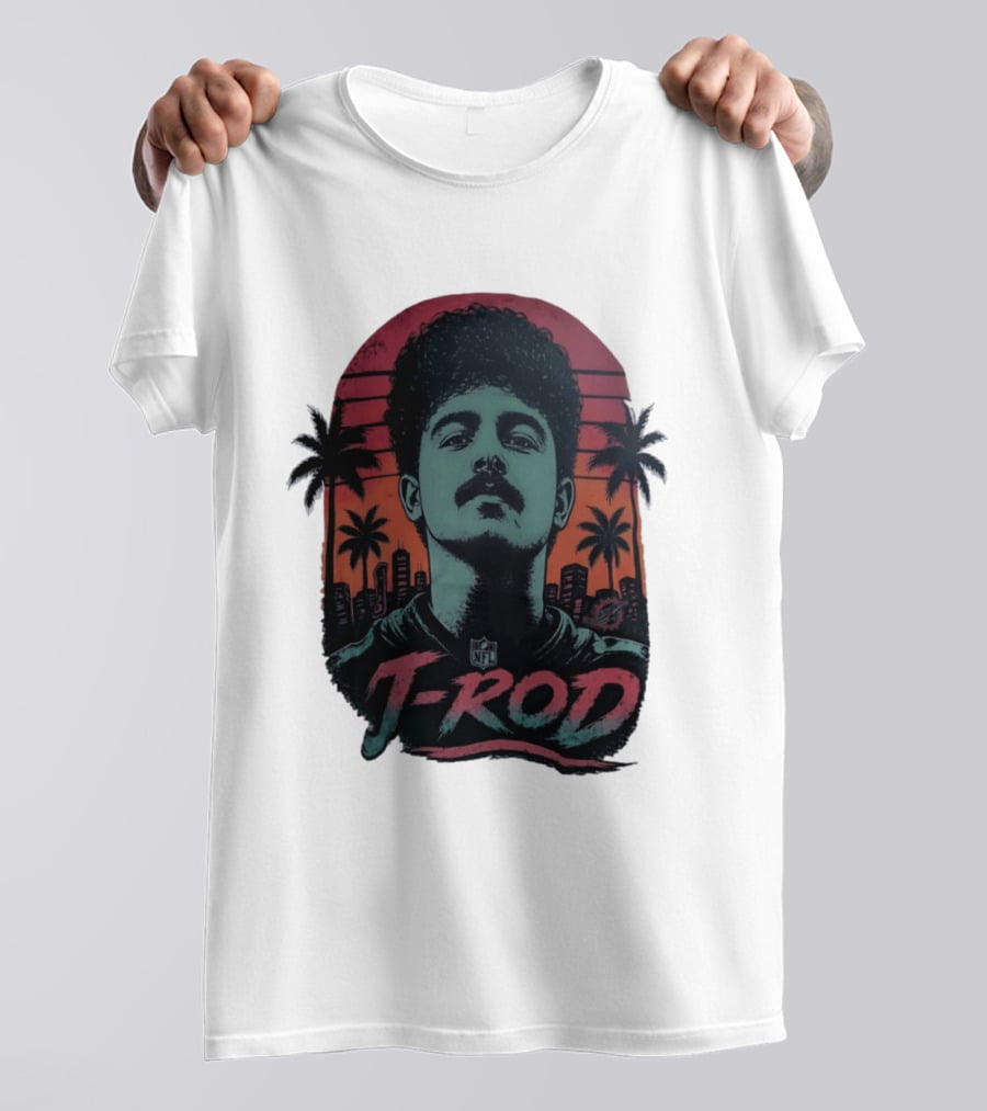 J ROD Miami Dolphins Vaporwave Aesthetic Neon Lights NFL T-Shirt