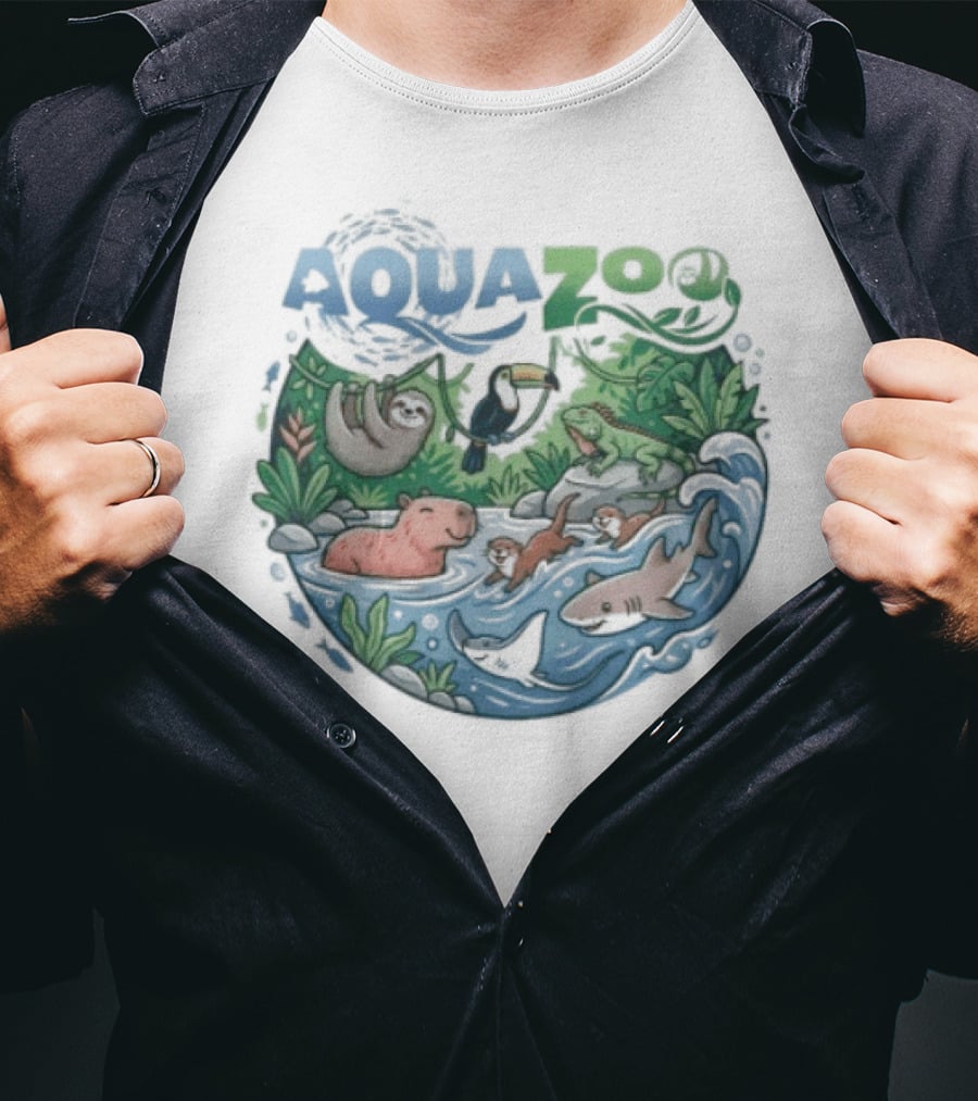 Aquazoo Wildlife Adventure With Toucan Shark Capybara T-Shirt