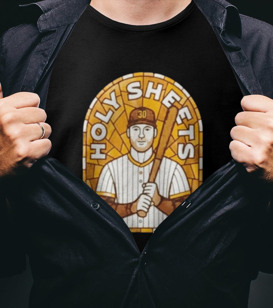 Holy Sheets Baseball Player Holding Bat 30 Stained Glass T-Shirt