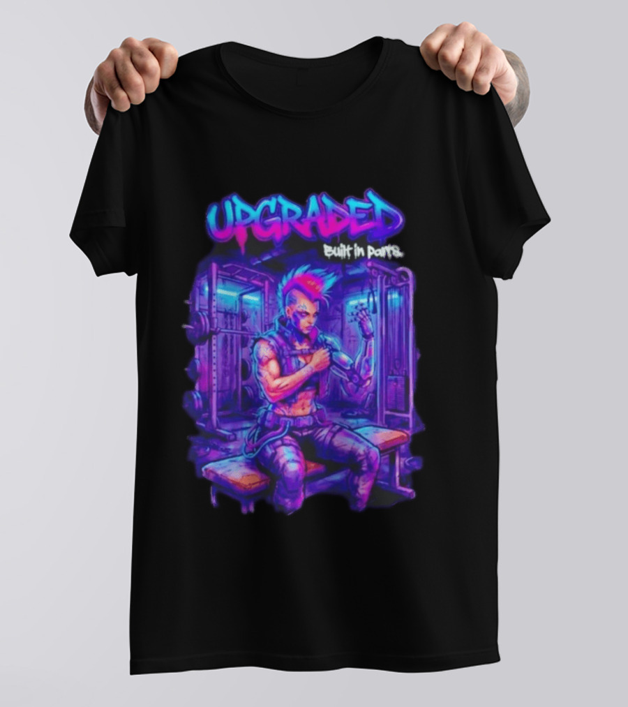Upgraded Cyberpunk Girl Built In Parts Neon Gym Aesthetic T-Shirt
