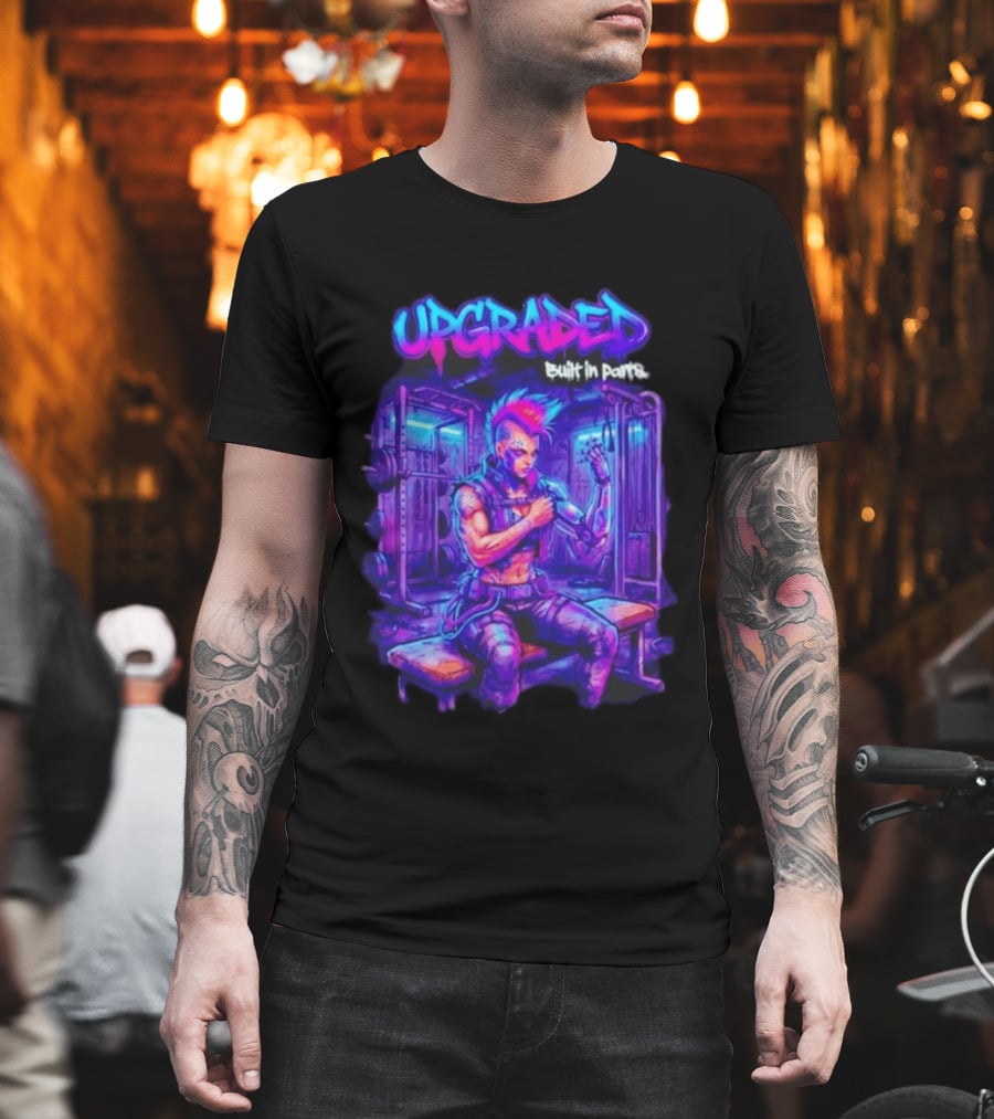 Upgraded Cyberpunk Girl Built In Parts Neon Gym Aesthetic T-Shirt