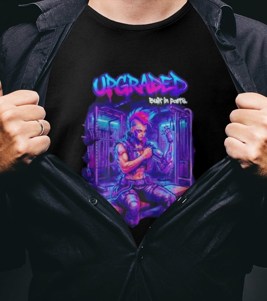 Upgraded Cyberpunk Girl Built In Parts Neon Gym Aesthetic T-Shirt