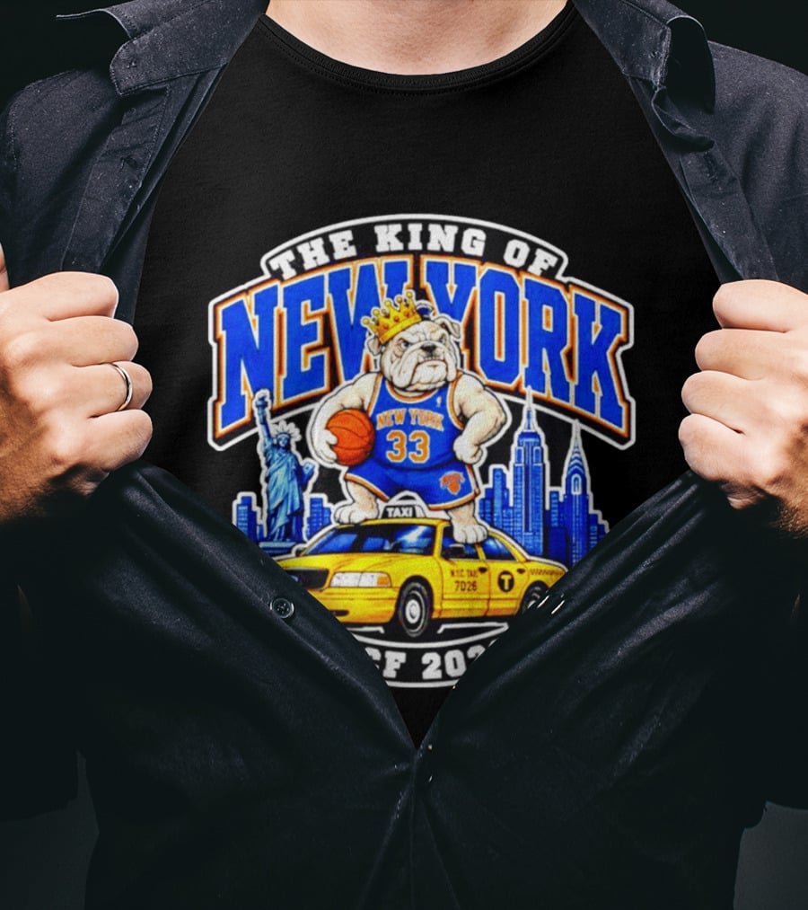 New York Knicks The King Of New York ECF 2026 Bulldog Statue Of Liberty Skyline Taxi T-Shirt