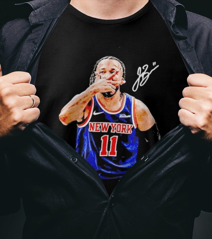 Jalen Brunson New York Knicks 11 JB Basketball Celebration Blue T-Shirt