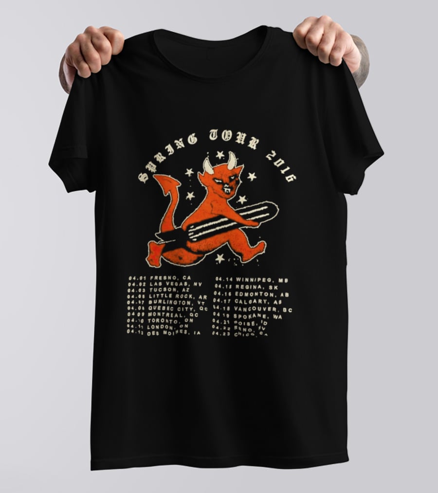 Spring Tour 2016 Devil Playing Guitar Concert Cities List T-Shirt