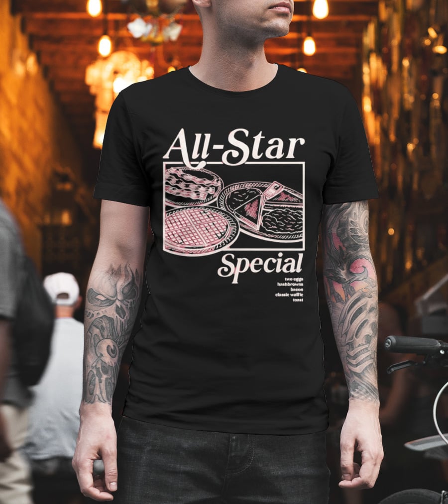 All Star Special Breakfast Two Eggs Hashbrowns Bacon Waffle Toast T-Shirt