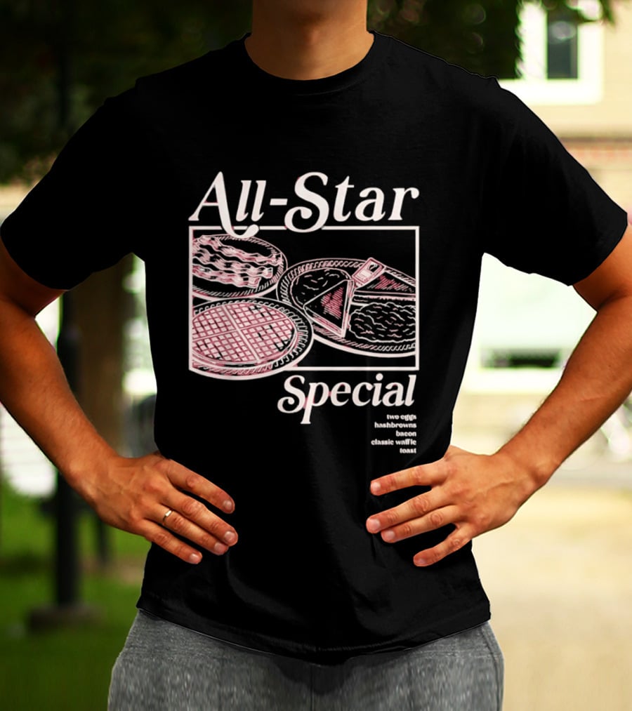 All Star Special Breakfast Two Eggs Hashbrowns Bacon Waffle Toast T-Shirt