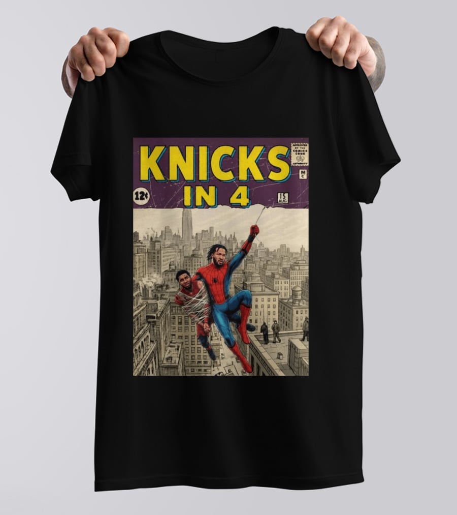 Knicks In 4 Jalen Brunson Spider Man Cover T-Shirt