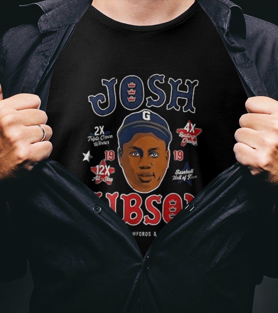 Josh Gibson Pittsburgh Crawfords Homestead Grays Big Head 2x NNL 12x AS 4x BA 13 HR T-Shirt