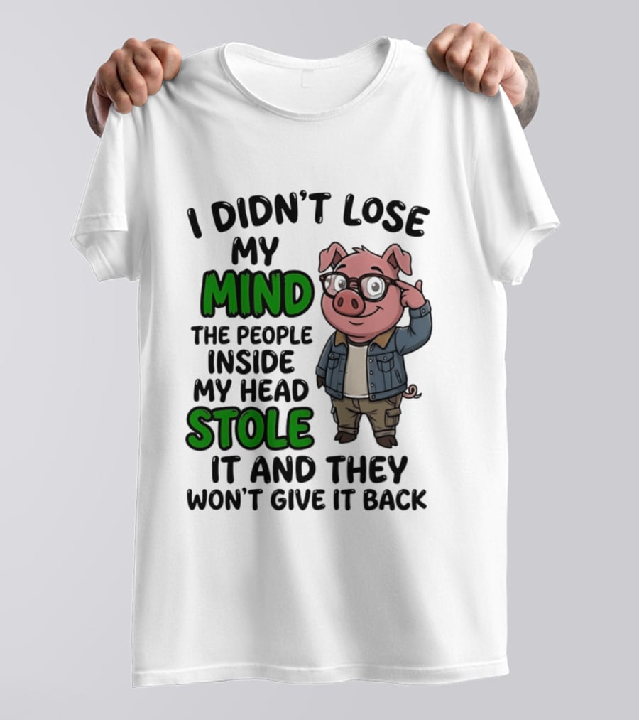 I Didn't Lose My Mind Funny Pig Cartoon People Inside My Head Stole It And They Won't Give It Back T-Shirt