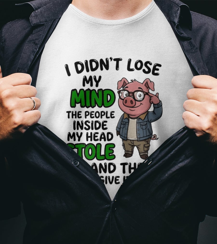 I Didn't Lose My Mind Funny Pig Cartoon People Inside My Head Stole It And They Won't Give It Back T-Shirt